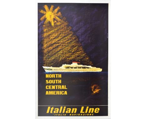 Original vintage cruise travel poster - North South Central America Italian Line Italia Navigazione - featuring the bold text