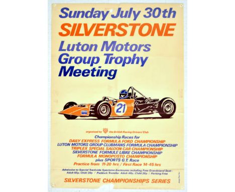 Original vintage sport poster for a car race at Silverstone on 30th July, 1972 - Luton Motors Group Trophy Meeting.  The even