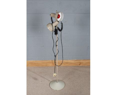20th century metal reading lamp, the adjustable column attached with two lights