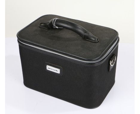 Pierre Cardin, ladies vanity case, the hinged lid enclosing a mirror to the underside of the lid, 30cm wide