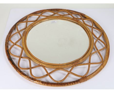 Cane circular wall mirror, with weaved border, 61cm diameter