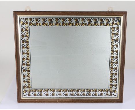 20th Century oak framed mirror, with Art Nouveau style border, 54cm wide x 46cm high