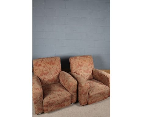 Pair of Art Deco deep seated armchairs, both with original upholstery, approx. 80cm deep (2)