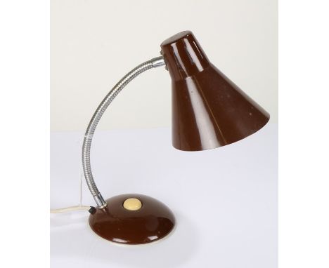 1960's style brown metal desk lamp, with adjustable column, 42cm high