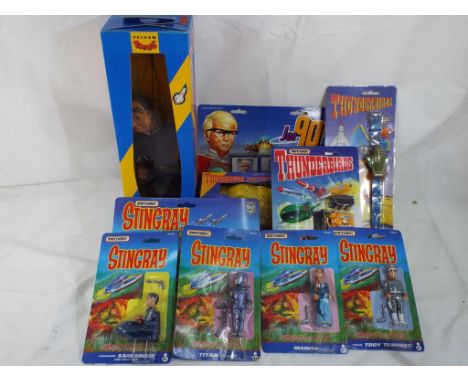 Matchbox - a collection of ten action figures and vehicles from Stingray, Thunderbirds and Joe 90, in original packaging also
