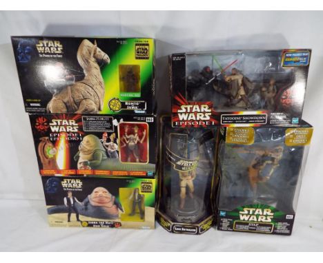Star Wars - six Star Wars sets by Kenner and Hasbro to include Jabba the Hutt and Han Solo, Tatooine Showdown, Ronto and Jawa