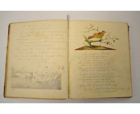 MANUSCRIPT. Commonplace book, 4to, compiled by Ann Jordan, 1828. Mainly poetry interspersed with coloured drawings.