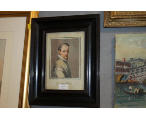 A FRAMED AND GLAZED UNSIGNED ITALIAN WATERCOLOUR PORTRAIT OF FRANCESCO SALVIATI 
