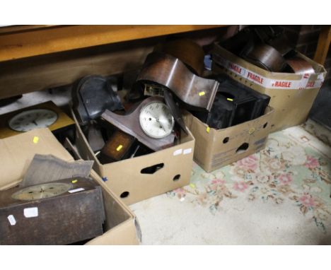 A LARGE QUANTITY OF ASSORTED CLOCK MOUNTS, MANTLE CLOCKS ETC. 