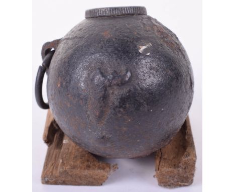 Scarce Inert 1914 Pattern Turkish WW1 “Cricket Ball” Grenade, spherical blacked grenade with steel screw cap top. Arabic lett