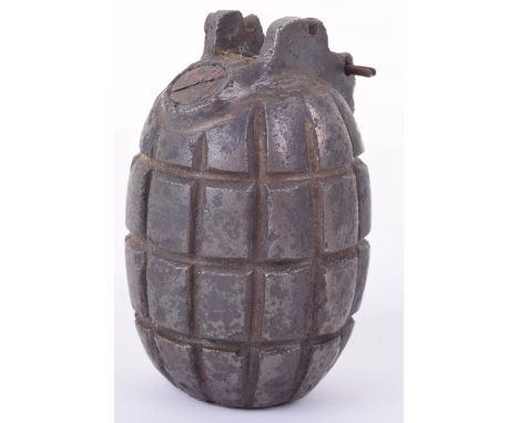 Inert British WW1 No.5 Mills Grenade, excavated condition, brass base plug fitted to the bottom clearly marked ‘No.5 Mk 1  /1