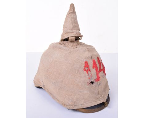 Baden Regiment 114 Enlisted Mans Pickelhaube and Cover, a very scarce enlisted mans all leather pickelhaube, skull good, all 