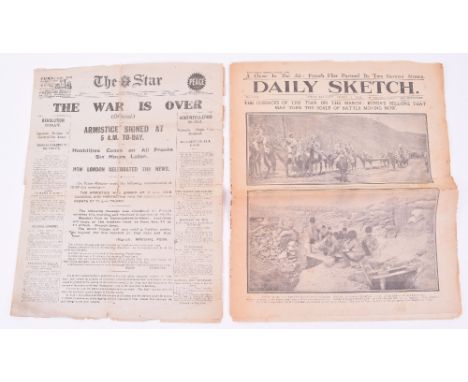 WW1 Newspaper “THE WAR IS OVER”, copy of The Star newspaper dated Monday November 11th 1918. Four page printed example. Accom