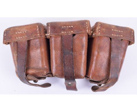 Souvenir GEW 98 Ammunition Pouch, featured on page 88 to 89 of Feldzug 18 this single three compartment brown pebbled leather