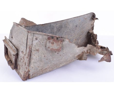 Battle Damaged Maxim Ammunition Tin, the 1911 model Maxim ammunition can for holding 500 rounds of belted ammunition, battle 