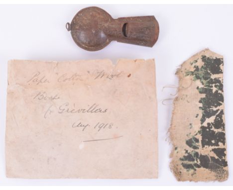 Piece of WW1 Aircraft Fabric, with remains of the original paint finish to the fabric, measures 9 ½ x 4cms. Accompanied by an