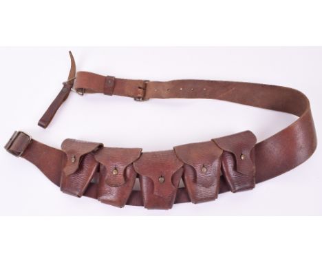 British 1918 Artillery / Cavalry Ammunition Bandolier, brown leather example with five ammunition pouches mounted. Stamped wi