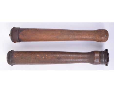 2x WW1 German Grenade Hafts, rare wood haft for the M.15 stick grenade marked 5½ SEK’ and a sectioned haft for an M.16 or 17,