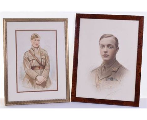 Watercolour Painting and Portrait of Lieutenant Marcus Thurlow Wright Loyal North Lancashire Regiment &amp; Royal Flying Corp