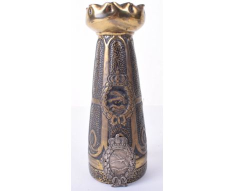 WW1 Bavarian Aviation Trench Art, a highly attractive piece of aviation trench art being a worked brass shell case, 22cm in l