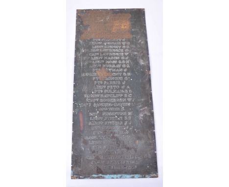 Great War Memorial Panel, an interesting sheet copper panel with pressed out names and ranks of various members of the Britis
