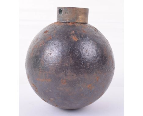 Inert French WW1 Ball Grenade, with brass top mounting, generally good condition. Please note this item is empty, safe and le