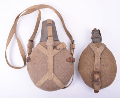2x WW1 German Water Bottles, two distinct patterns of water bottles, the first being the large medical water bottle, felt cov