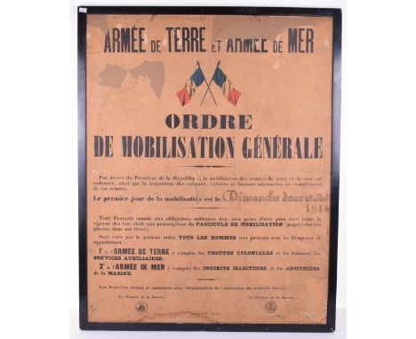 August 1914 French Army Mobilization Poster Taken from the Duchess of Westminster’s Hospital Le Touquet by an Officer of the 