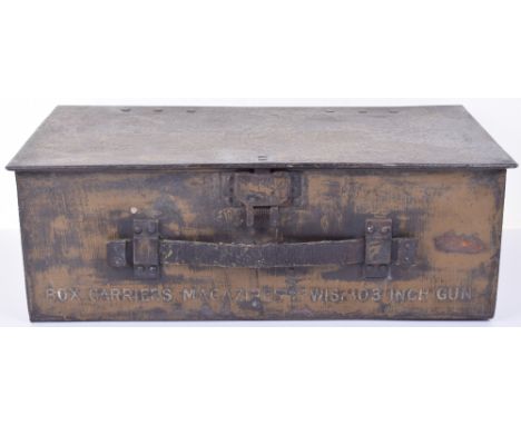 WW1 British Lewis Gun Ammunition Tin, rectangular tin retaining some of the original paint finish to the exterior. Stamped wi