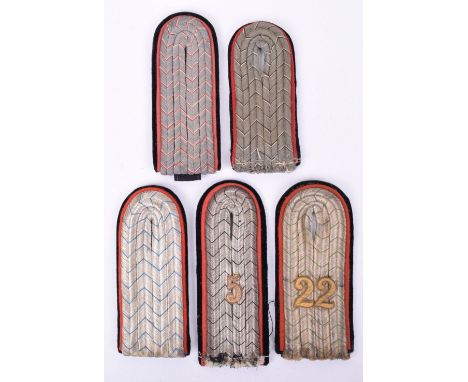 5x Engineer Officers Shoulder Boards, Saxon 22nd&nbsp;Engineer Regiment, gilded numbers, green Saxon fleck to Saxon lace, red