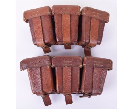 WW1 German GEW98 Ammunition Pouches, an excellent brown pebbled leather matching set of the GEW98 ammunition pouches. All the