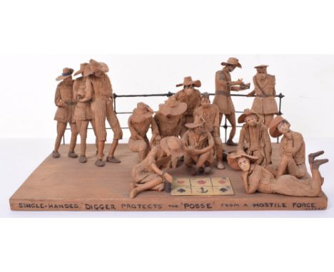 Interesting Diorama of Australian Soldiers Playing Crown and Anchor After Evacuation from Gallipoli, interesting and crudely 