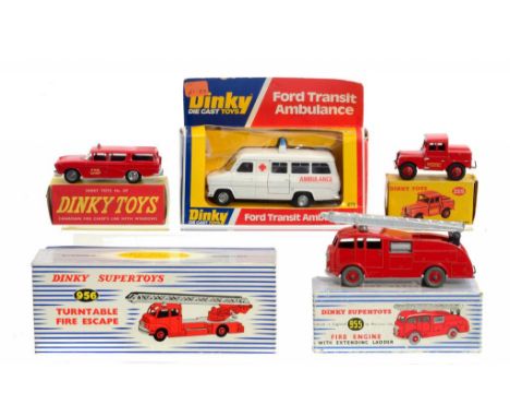 FOUR DINKY TOY FIRE VEHICLES AND AN AMBULANCE  all boxed