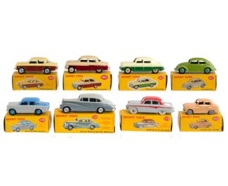 EIGHT DINKY TOY CARS  comprising Rolls Royce 150, Austin 160, Ford 162, Vauxhall 164, Singer 168, Hillman 175, Austin (grey/r