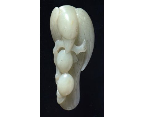 A CHINESE JADE PEBBLE CARVING OF A BIRD 9cm ++In good condition 