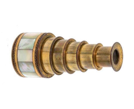 A GILTMETAL AND MOTHER OF PEARL SPYGLASS, EARLY 19TH C  8.5cm l ++Complete and in good condition, gilding spotted and slightl