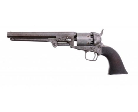 A STANDARD MODEL 1851 COLT NAVY PISTOL, 1855 number 36436, .36 calibre, chequered wood grips, stamped on top flat AT ADDRESS 