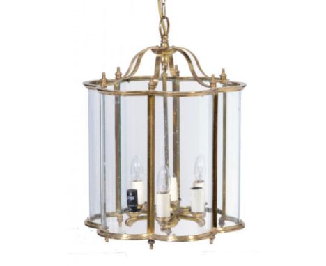 A REGENCY STYLE BRASS HALL LANTERN, LATE 20TH C with central six light pendant, 55cm h ++Good condition 