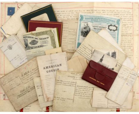 MISCELLANEOUS PARCHMENT DOCUMENTS AND PRINTED EPHEMERA, 19TH C including cheques of the Gurney's Birbeck Barclay Buxton and C