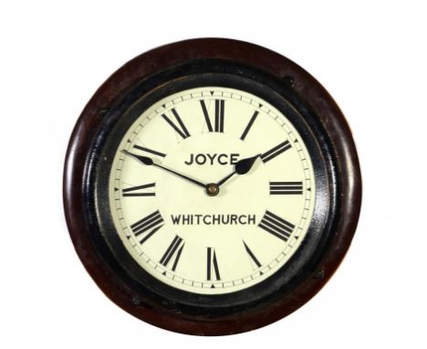 LONDON & NORTH WESTERN RAILWAY.  AN OAK OFFICE AND PLATFORM WALL REGULATOR BY JOYCE OF WHITCHURCH, C1885 the painted dial ins