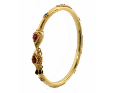 AN INDIAN GOLD AND ENAMEL BANGLE, 20TH C 15g ++In good second hand condition with slight scratches and blemishes from wear, t