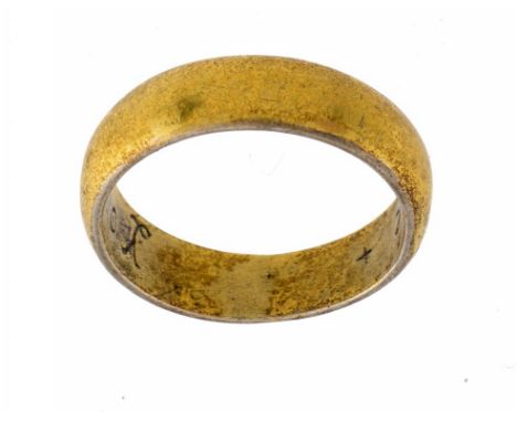 A POST MEDIEVAL SILVER GILT POSY RING, 17/18TH C inscribed Your Love + mi Life +, 4.5g, size O ½  ++In good condition