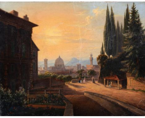 ENGLISH (?) SCHOOL, MID 19TH C VIEW OF FLORENCE oil on canvas, 20.5 x 26cm, unframed ++Old horizontal repaired tear upper cen