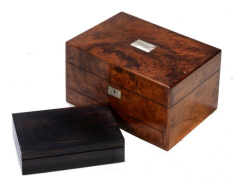 A VICTORIAN WALNUT DRESSING CASE, C1870  the lid with mother of pearl tablet inscribed F P Ford, the fitted interior with ele