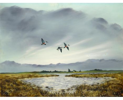 †GEORGE ANTHONY CHATTAWAY (1931-AFTER 2002) WILDFOWL AT DUSK signed and dated 62, oil on canvas, 70.5 x 90.5cm ++In good cond