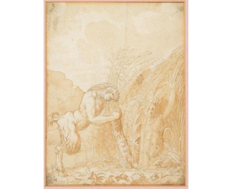 ITALIAN SCHOOL, 16TH CENTURY PAN AND SYRINX  pen, ink and light brown wash, 18 x 14cm, unframed  ++Several creases, old stain