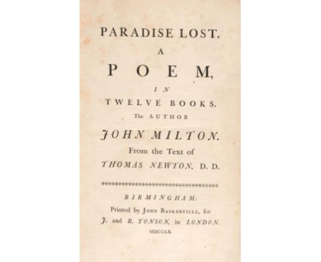 MILTON (JOHN) PARADISE LOST.  A POEM IN TWELVE BOOKS; PARADISE REGAIN'D. A POEM IN FOUR BOOKS TO WHICH IS ADDED SAMSON AGONIS