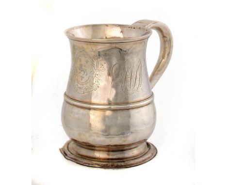 A GEORGE II SILVER BALUSTER MUG  engraved with armorials, 13.5cm h, by Thomas Whipham, London 1750, 16ozs 15dwts The arms are