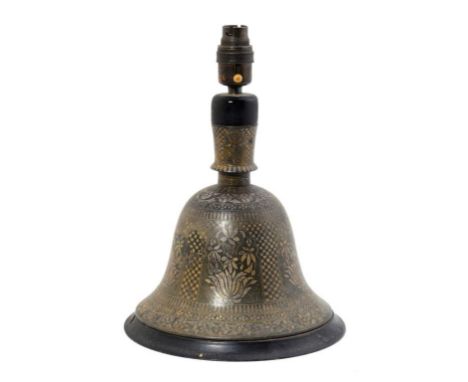 A MUGHAL BIDRIWARE HUQQA BASE, INDIA, 18TH C  18cm h, adapted as a lamp, on ebonised base ++Old repair to loss and much accre