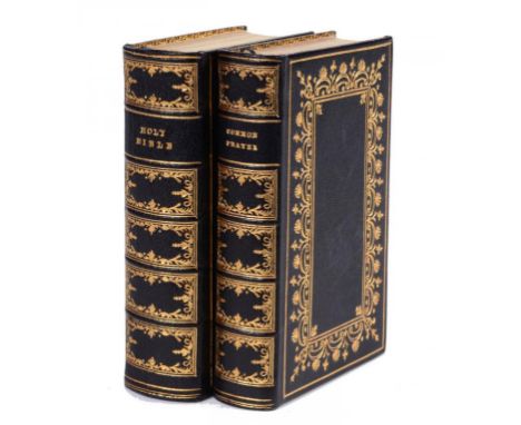 FORE-EDGE PAINTING. BIBLE, IN ENGLISH, AUTHORISED VERSION  UNIFORM WITH - THE BOOK OF COMMON PRAYER  two volumes, 12mo, gilt 